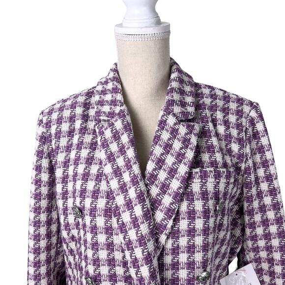 Ellen Tracy Mauve Houndstooth Tweed Blazer Jacket XL Preppy Old Money Coquette - Picture 5 of 11